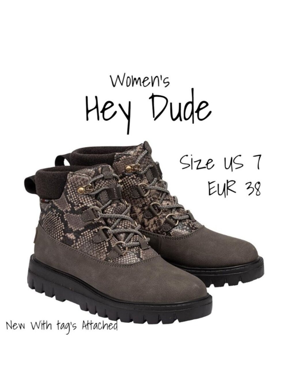 Hey Dude Tonya Eco Shield Womens Boots Shoes Booties Size 7 US Camo Snake New